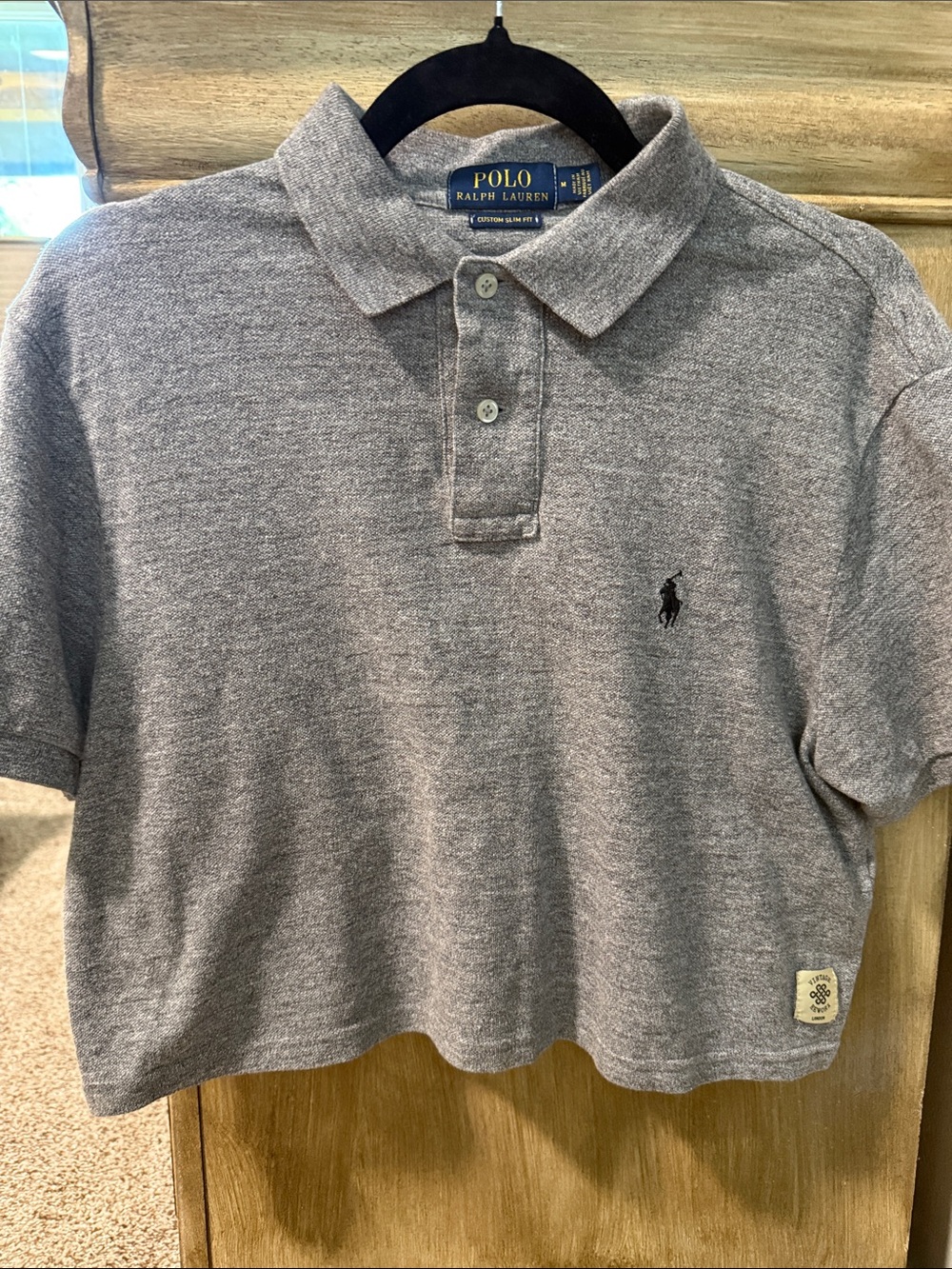 Polo Ralph Lauren Gray Heather Cropped Polo Shirt M